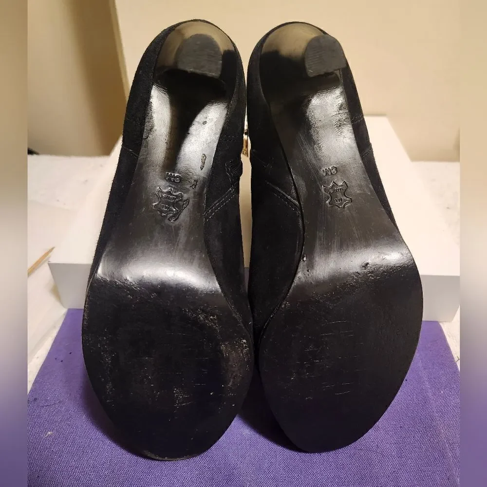 Tory Burch Luxe Black Suede Gold Zip Stiletto Ankle Boots Size 8 Retail $450